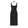 Elegant Square Neck Slim Fit Pleated Waist Bodycon Dress
