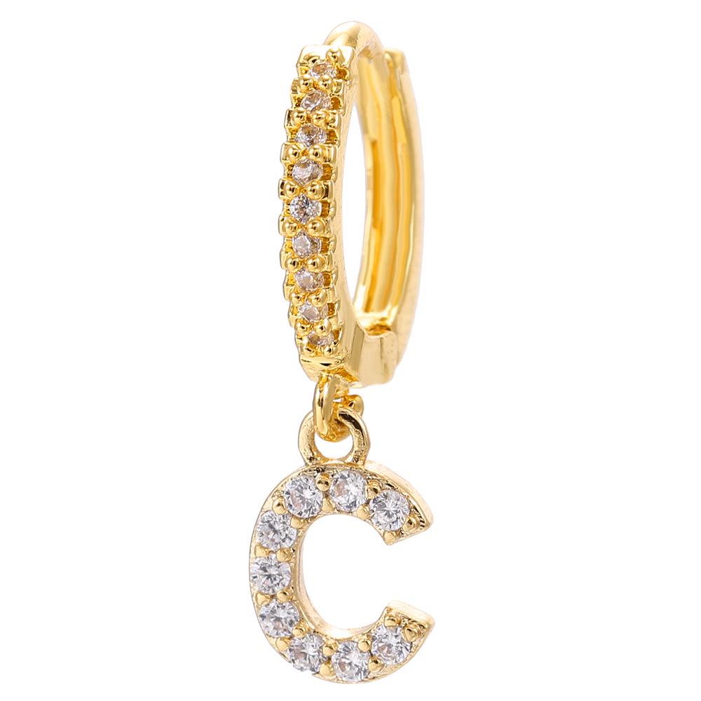 Luxury 26-Letter Pendant Earrings: Micro-set Zirconia Studs, Copper Plated with 18K Gold, European & American Style