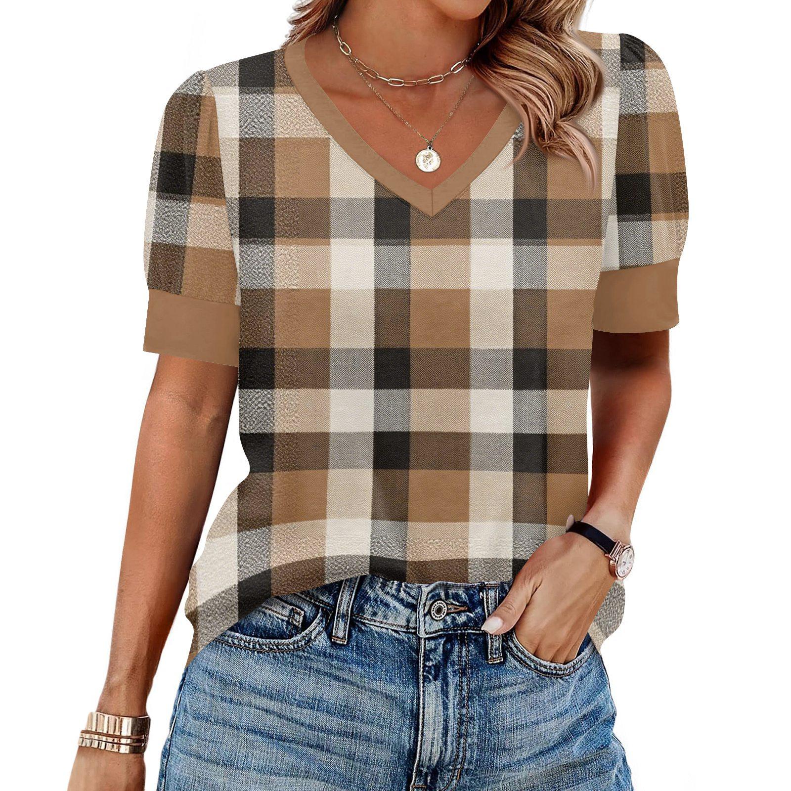 

Women s Fashion Casual V- Neck Short Sleeve Print Shirt Women s Up Tops XXL