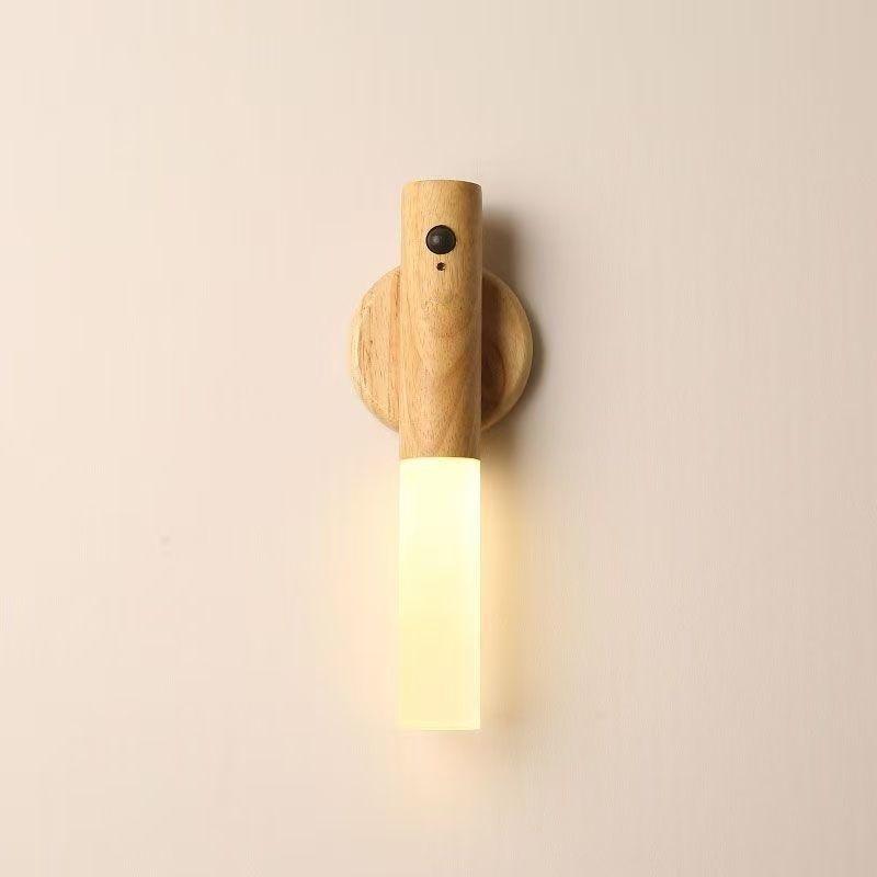 Wood Grain LED Sensor Night Light: Rechargeable, Magnetic, Auto Induction for Bedroom or Hallway