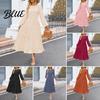 Spring Long Sleeve Dress Fall Winter Women Lantern Sleeves A-line Round Neck Big Hem Dot Applique Pleated Solid Color Dating Commuting Midi Puff
