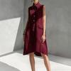 Damen Sommer Hemdblusenkleid Knopfleiste Ärmellos Revers Midi Tankkleid Lässige Tunika Strand Sommerkleid mit Taschen