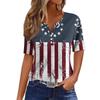 Women's Casual V Neck Short Sleeve T Shirt with Button Detail Independence Day Print Butterfly and Floral Pattern Top