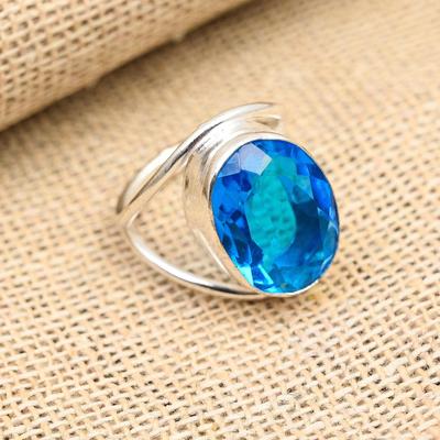 Wunderschöner blauer Topas-Edelstein, handgefertigter Ringschmuck aus 925er Sterlingsilber