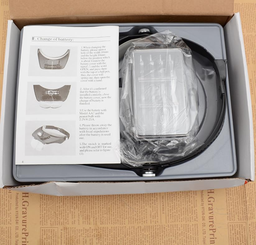Head Glasses 4 Interchangeable Combine Two Up To 6x Magnifying Glass for Watch and Precision Work 2-LED Magnifier, Magnifier, Head-Mounted Magnifier,