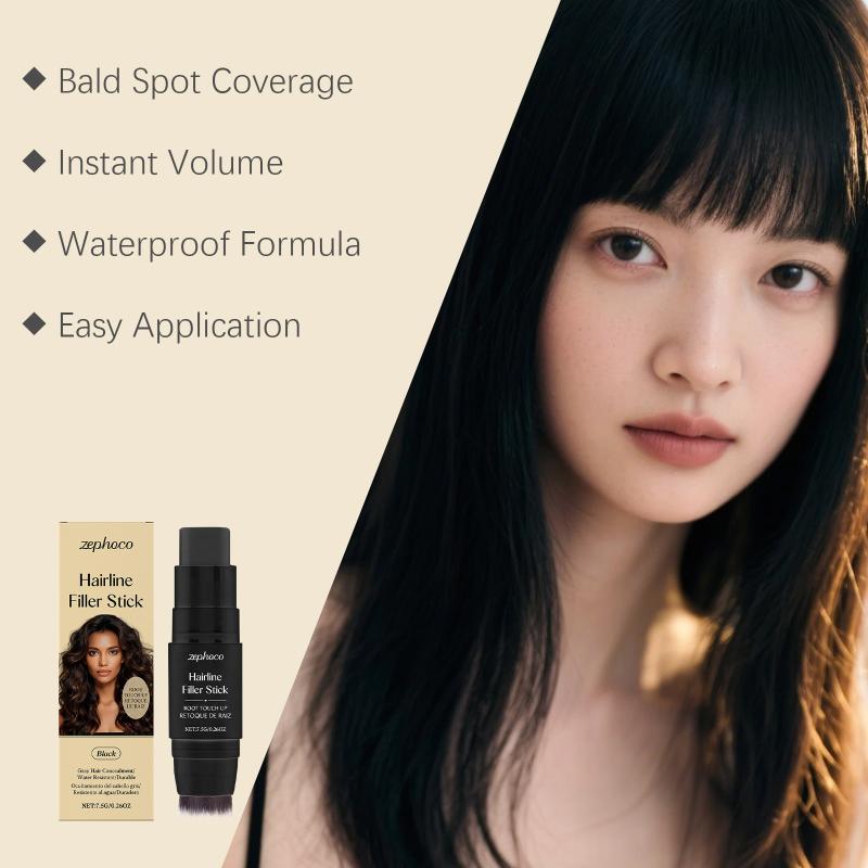 Portable Black Hairline Filler Stick Natural Coverage with Long Lasting Brush Head for Root Touch Up and Celebrity Looks