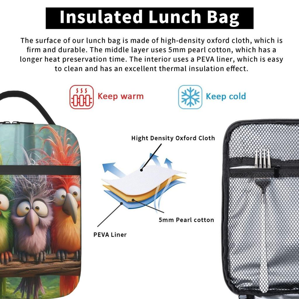 Funny Bird Pattern Insulated Lunch Bag for Women Office Cooler Thermal Food Box Tote Leakproof Lunch Boxes Container