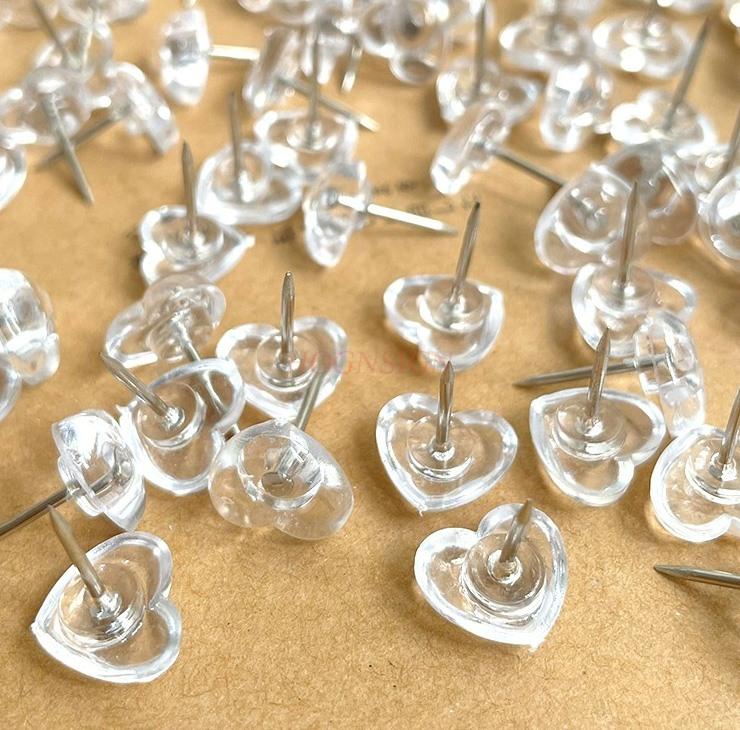100pcs Love shaped push pin office stationery kindergarten photo wall message board decoration by nail silver needle