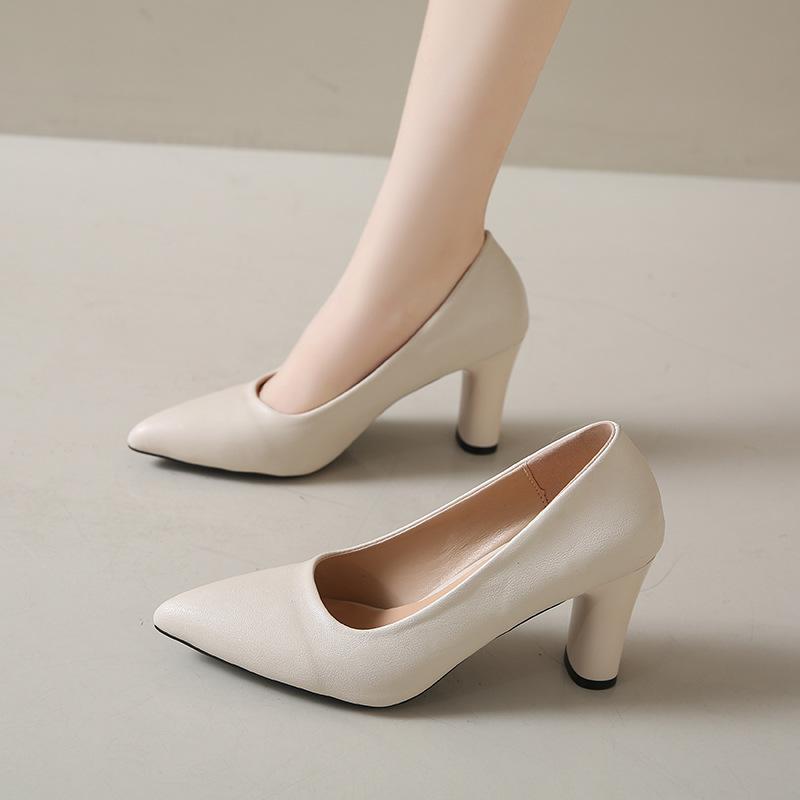 Fashion Spring Autumn Pumps for Women Pointed Toe Solid Elegant Women Shoes Fashion Leather Chunky High Heeld Female Dress Party Shoes