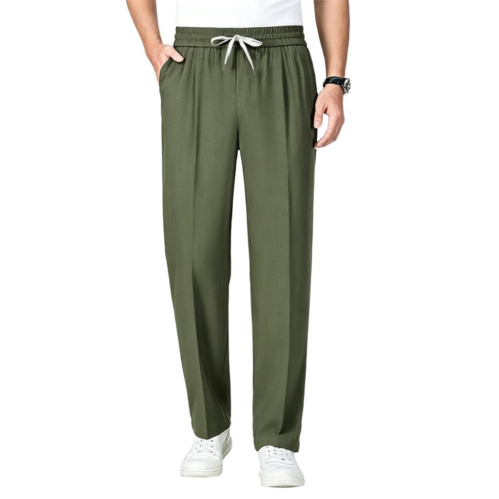 Men’s Straight Leg Casual Pants with Elastic Waistband and Pockets Drawstring Waist Lightweight Athletic Trousers for Everyday Wear