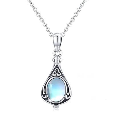 Style Jewelry, Imitation Moonstone Vine Necklace, Female, Water Drop-Shaped Antique Silver Pendant.