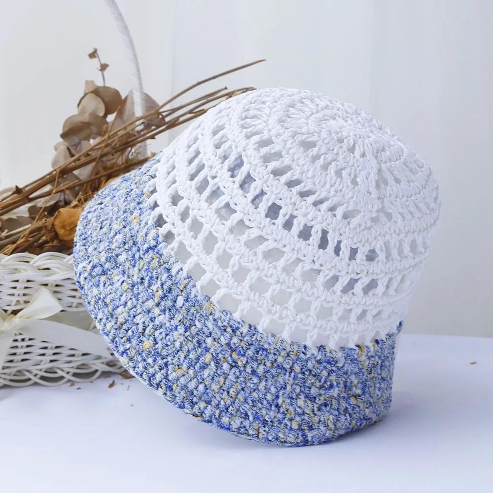 Hollowed Out Sun Hat Fashion Style Bucket Hat Multicolor Foldable Sun Crochet Hat For Beach Travel Vacation Handmade Straw Hat