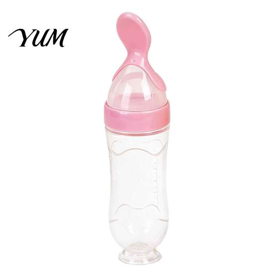 Soft Tip Spoon for Baby Silicone Squeeze Spoon, Single-handed Rice Cereal Bottle with Shower Gift Newborns Flow Control, Easy Clean Dispensing Infant
