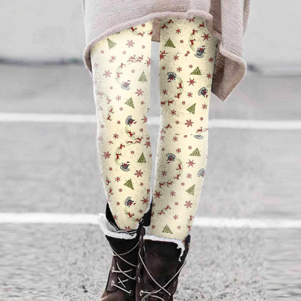 Women Fashion Christmas Print High Strength Elastic Belly Soft Leggings