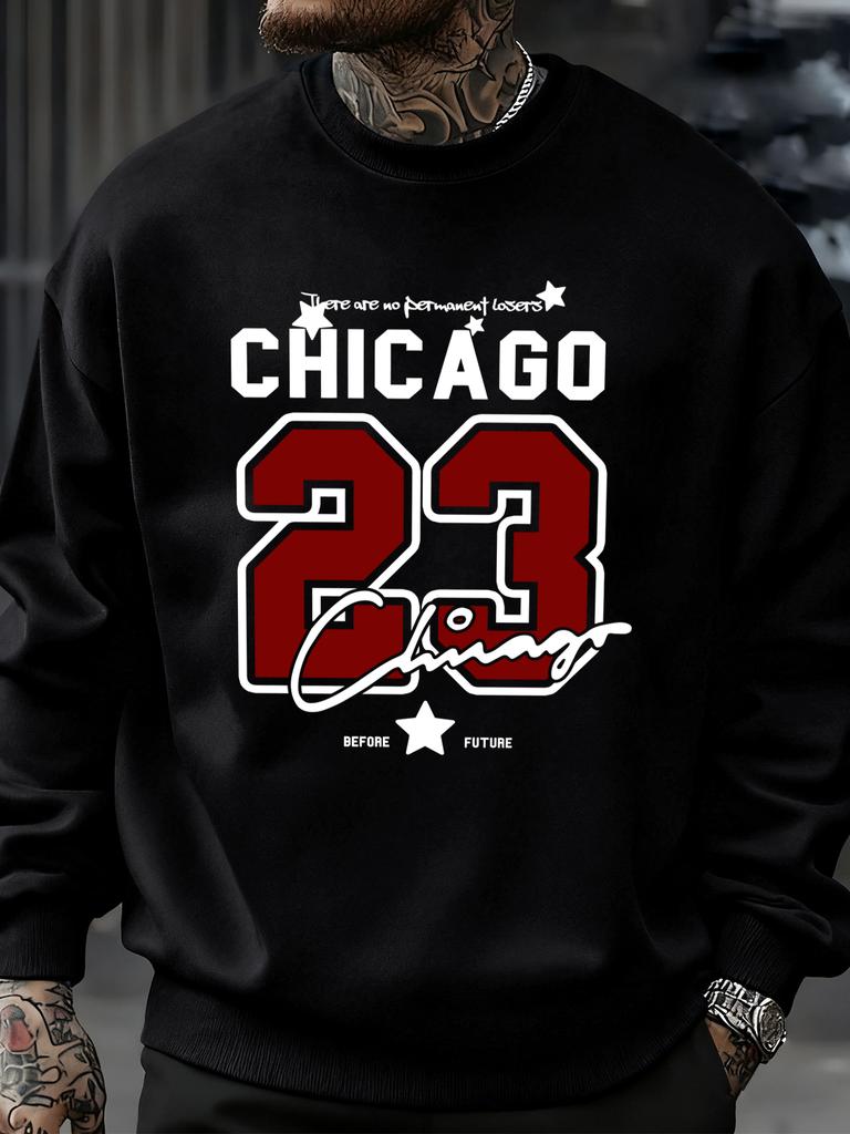 Trendy Hip Hop Streetwear Chicago Number 23 Jersey Prints Male Sweatshirt Crewneck Autumn Clothes Casual Pullover