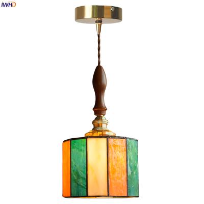 IWHD Japanische Vintage LED Pendelleuchten Wohnzimmer Schlafzimmer Café Loft Dekor Küche Kupfer Buntglas Hängelampen