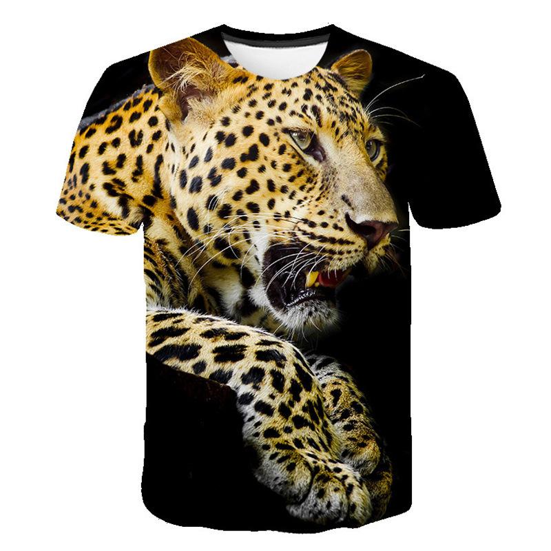 Men's T-shirt Short Sleeved Round Neck Leopard Animal 3D Printed Loose Fit Men's T-shirt