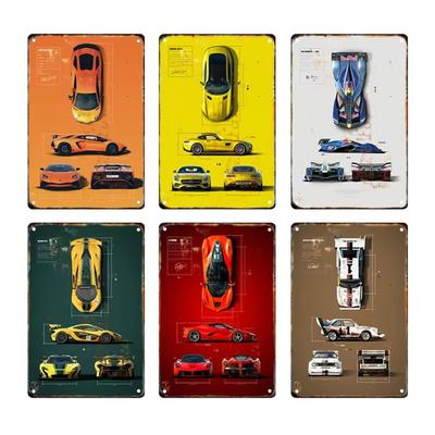 Fashion Sports Car Metal Poster Print a Modern Sign Luxury Racing Tin Plaque Ideal for Auto Club Wall Art and Home Decor Board