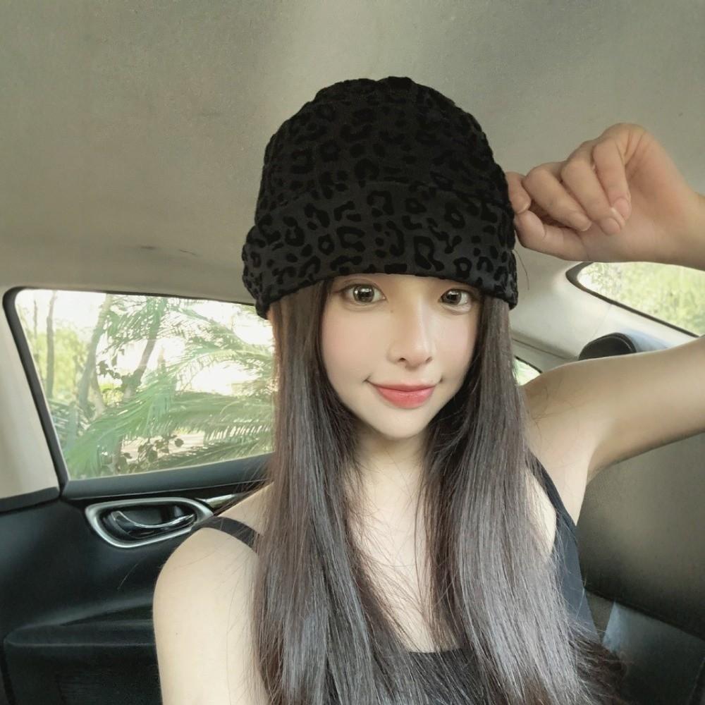American Style Y2k Baggy Cap Stacking Leopard Beanies Cap Trendy Pullover Hats  Women