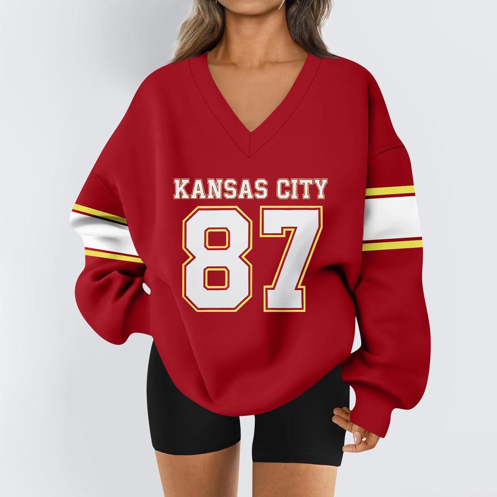 Women's Loose And Comfortable Letter V-neck Sportswear Long-sleeved Sweatshirt Daily Matching Clothes