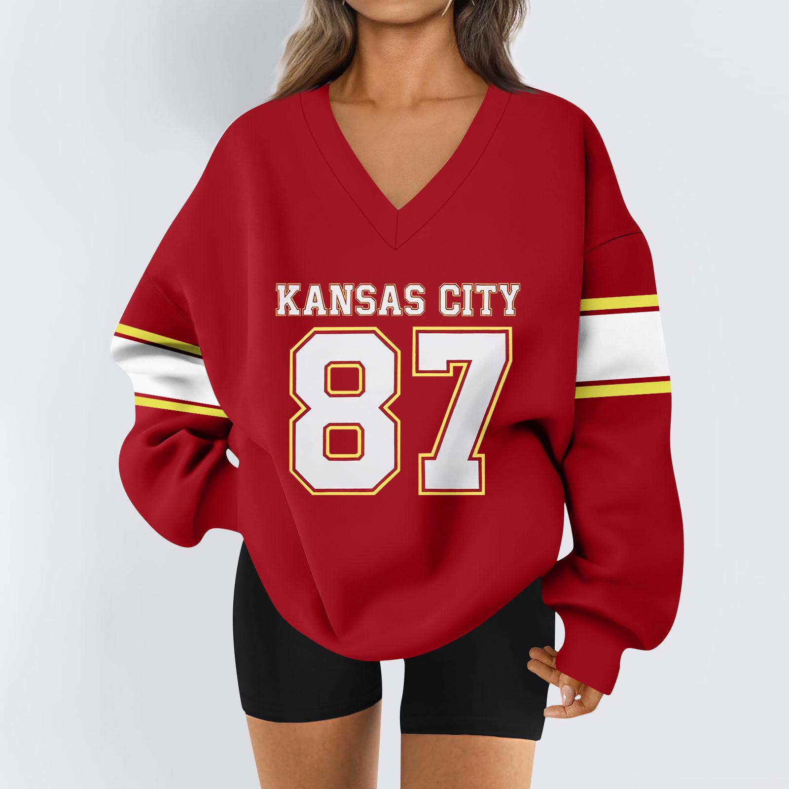 

Women s Loose And Comfortable Letter V-neck Sportswear Long-sleeved Sweatshirt Daily Matching Clothes L червоний