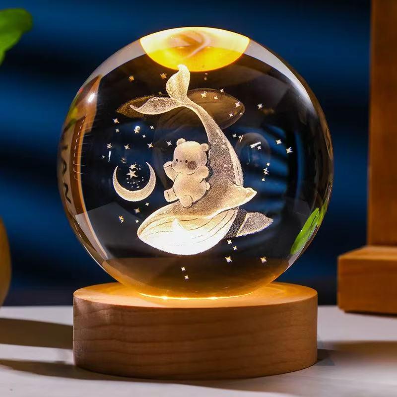 Luminous Solar Crystal Ball Night Light - Decorative Glass Ornament for Children's Birthday Gift