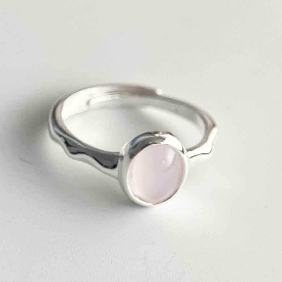925 Silver Rings for Women Couple Minimalist Handmade Blue Pink Stone Shinning Ring Fine Jewelry Gift Prevent Allergy