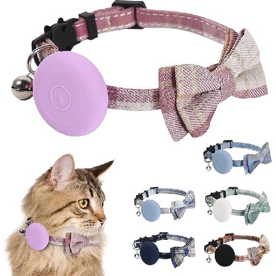 Waterproof airtag cat Collar with Bell,Breakaway Kitten Collar with Bow tie,Cute cat Collar airtag Holder Compatible with Apple air tag GPS Tracker