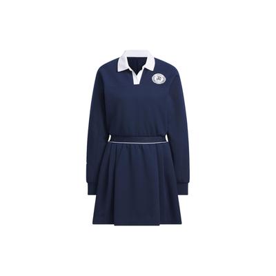 Verbiage Long Sleeve Dress With Polo Collar Women Dress Navy-Blue JE3622