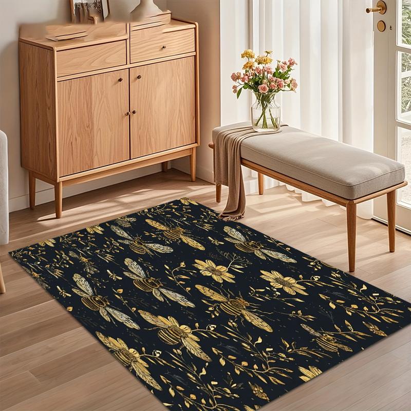 

Hot Sale Luxurious Golden Bee Floral Area Rug Non Slip Soft Floor Carpet for Living Room Bedroom Nursery Entryway Decor 40X60cm