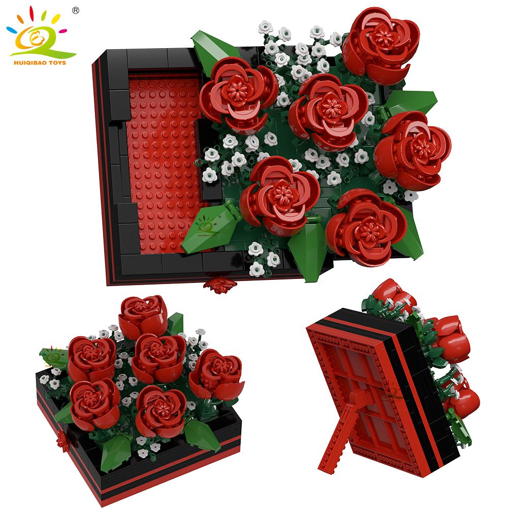 HUIQIBAO MOC Flower Display Rack Micro Building Block Succulent Mini 3D Diamond Model Brick Toy for Children Desk Decoration