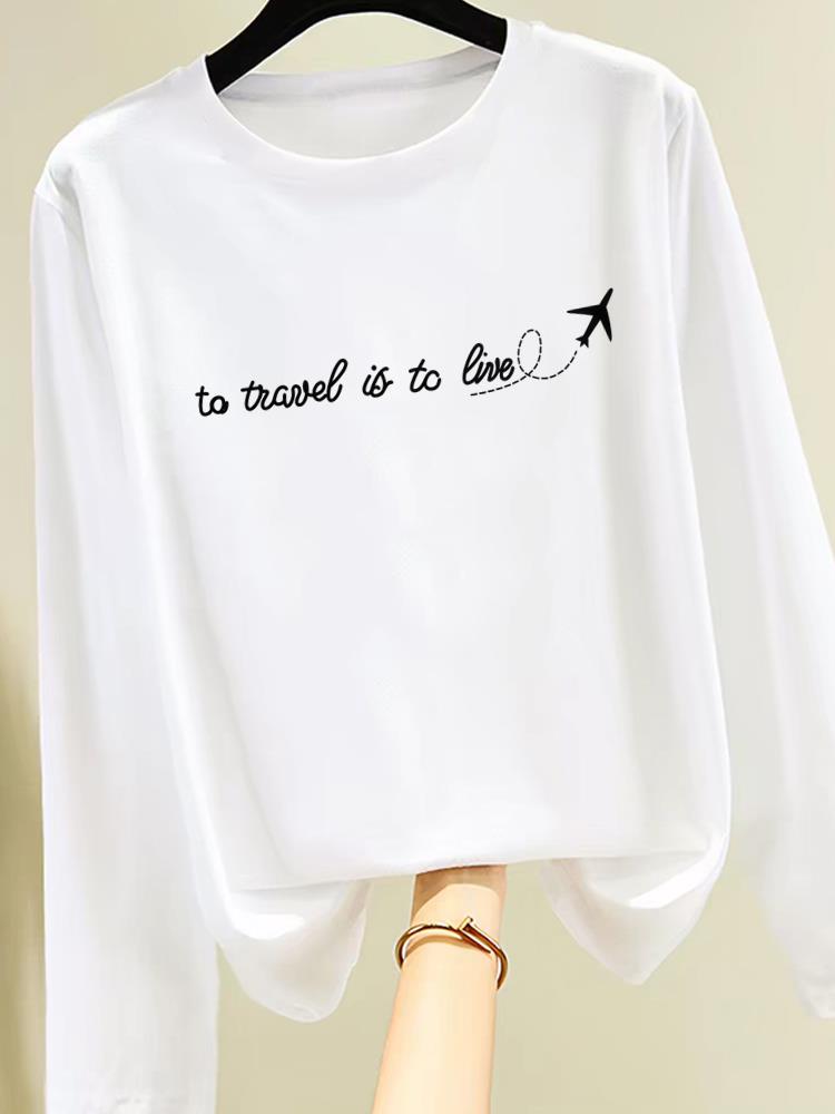 (Asian Size) flower cute 90s Print T Shirt Women Clothing Tee autumn winter spring Casual Fashion Top o-neck Graphic Long Sleeve T-shirts