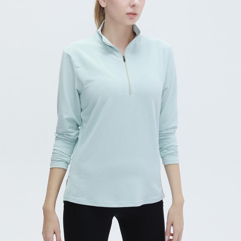 

Женская быстросохнущая спортивная одежда с длинным рукавом и молнией до половины - Коллекция Осень/Зима XL циан