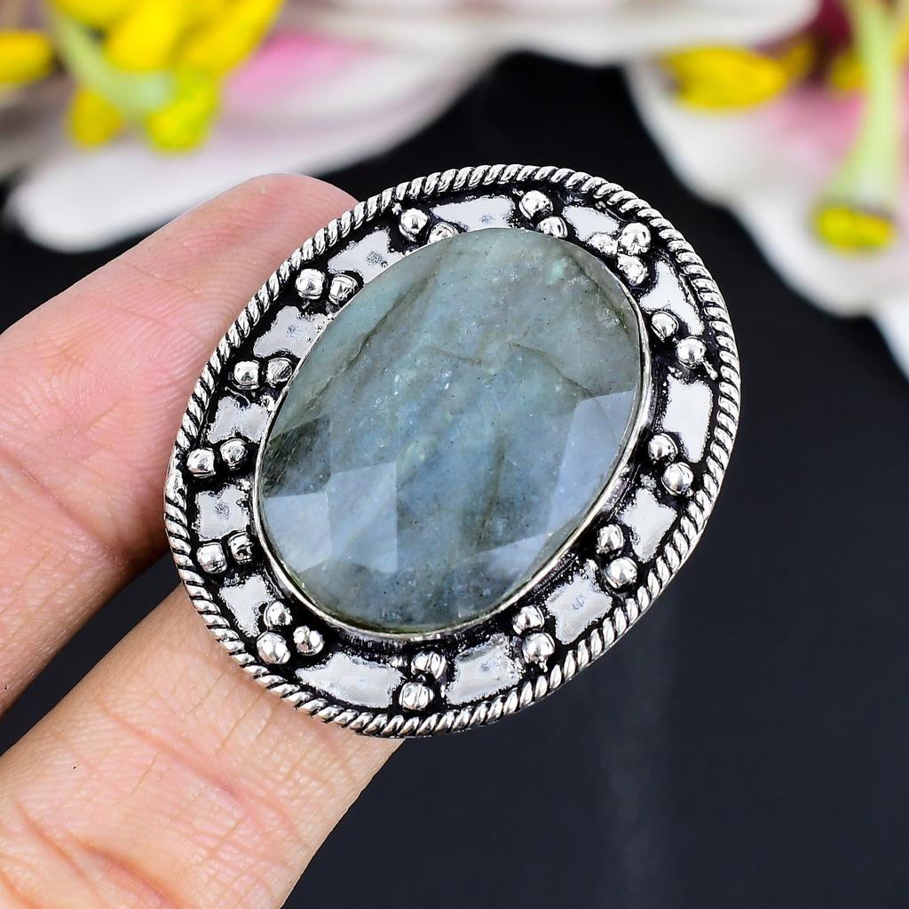 Labradorite Gemstone Handmade 925 Sterling Silver Jewelry Ring Size 8 KG-1706