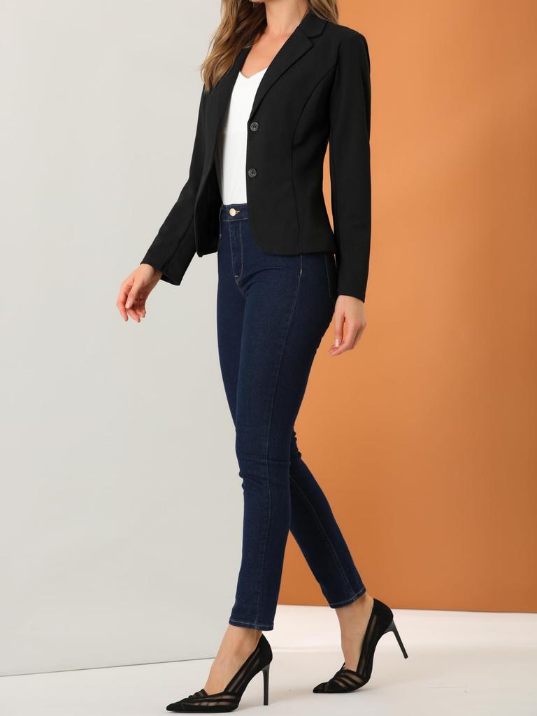 Allegra K Women's Stretch Suit Blazer, Black, Size XS, for Business, Commuting, and Office Use