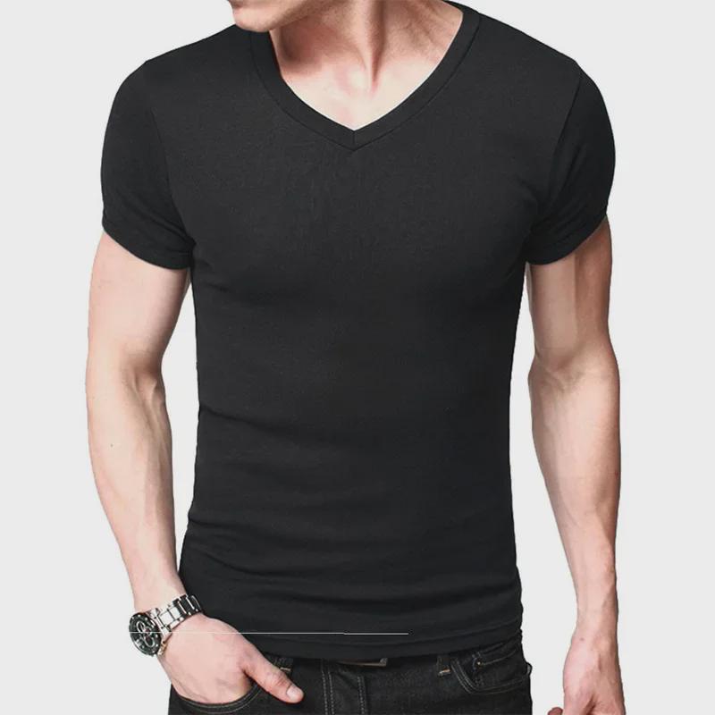 Men's Slim Fit Solid Color Short-Sleeve T-Shirt, Round Neck, Black/White Trend