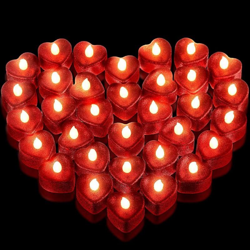 24Pcs Flameless Heart-shaped Led Candle For Home Christmas Party Wedding Decoration Electronic Battery-Power Tealight Candles