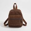 Zipper Double Shoulder Bag Solid Color Daypack Fashion Corduroy Mini Backpack  Daily Travel