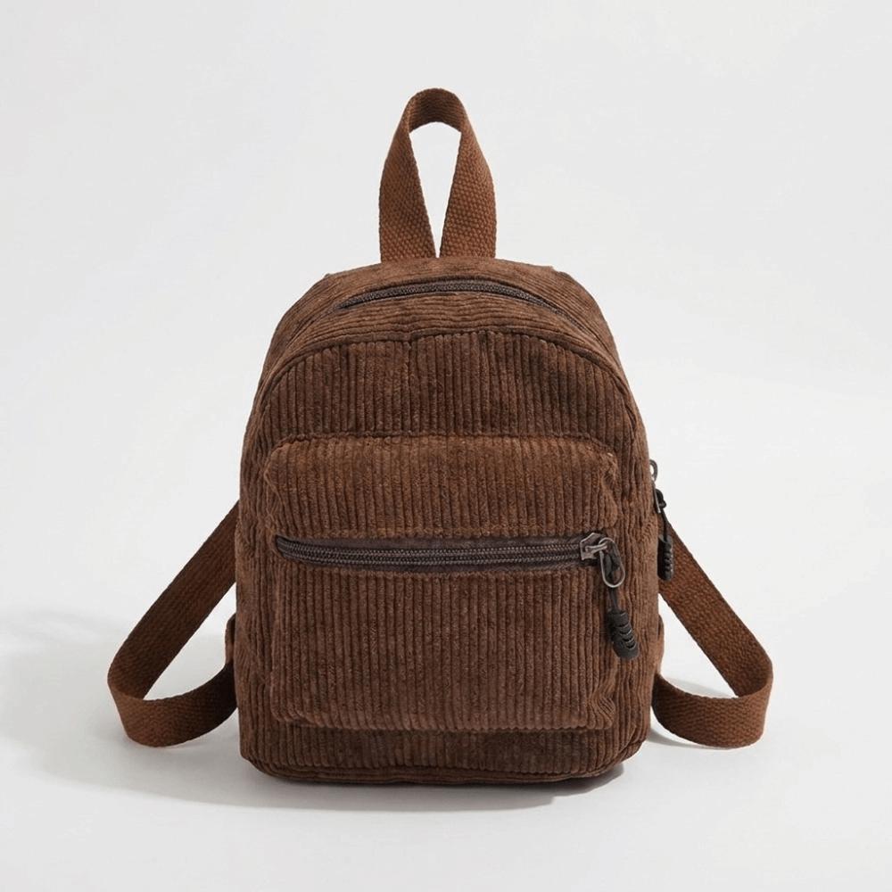 Zipper Double Shoulder Bag Solid Color Daypack Fashion Corduroy Mini Backpack Daily Travel