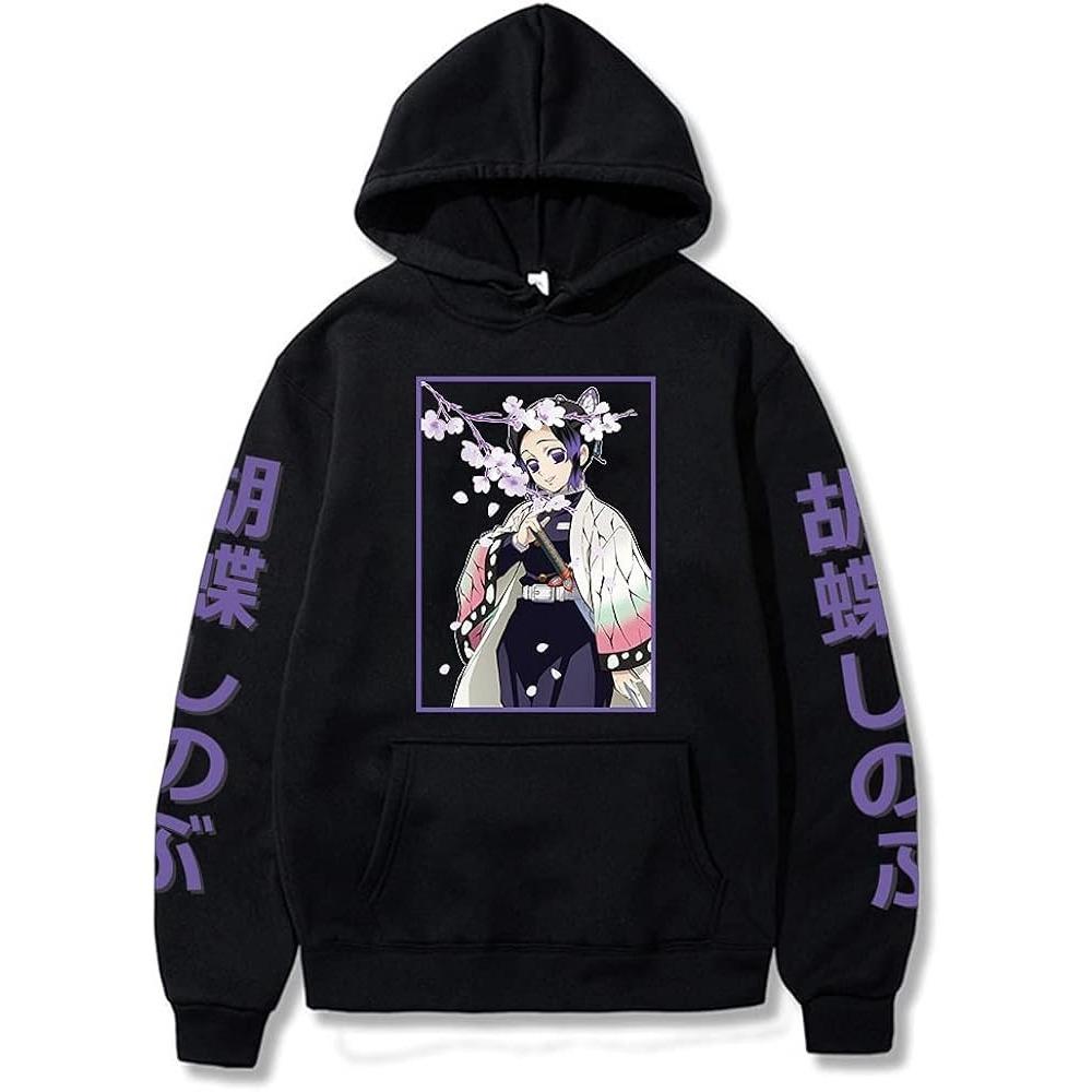 Demon Slayer Hoodie Anime Jacket Shinobu Kocho Print Long Sleeve Pullover Streetwear Casual Top Cosplay Hooded Sweatshirt