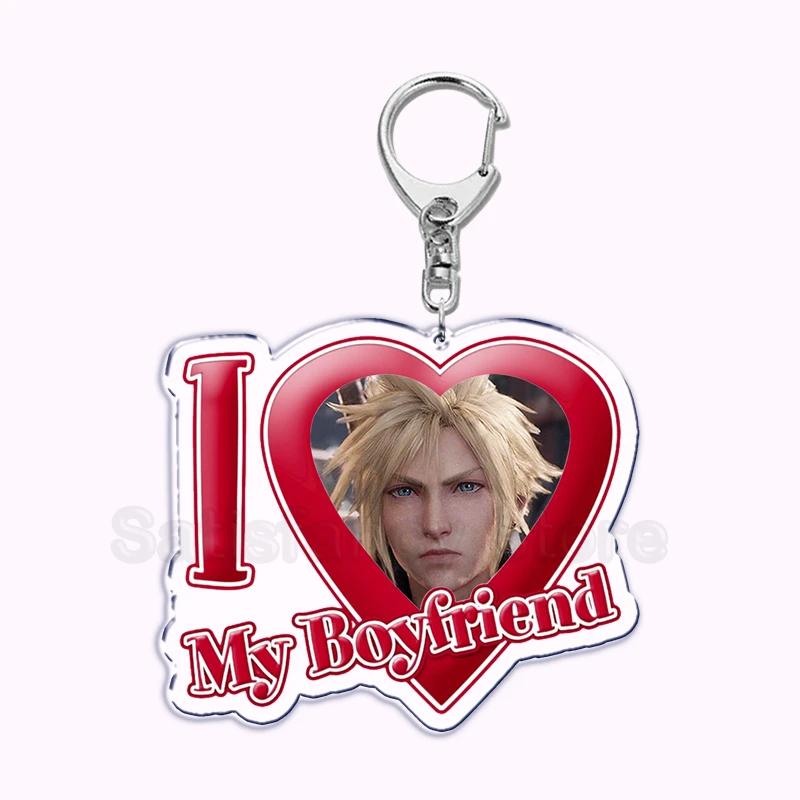 Pfp Sephiroth Acrylic KeyChain Pendant Key Ring I Love My Boyfriend Girlfriend Pink Heart Keyring for Bag Pendant Jewelry Gifts