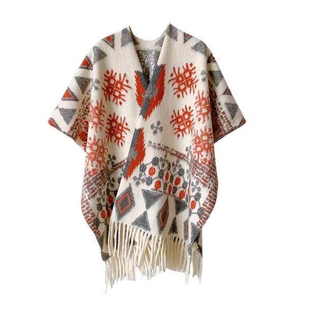 Yunnan Retro Tassel Shawl - Women's Autumn/Winter Cape Scarf for Travel & Vacation