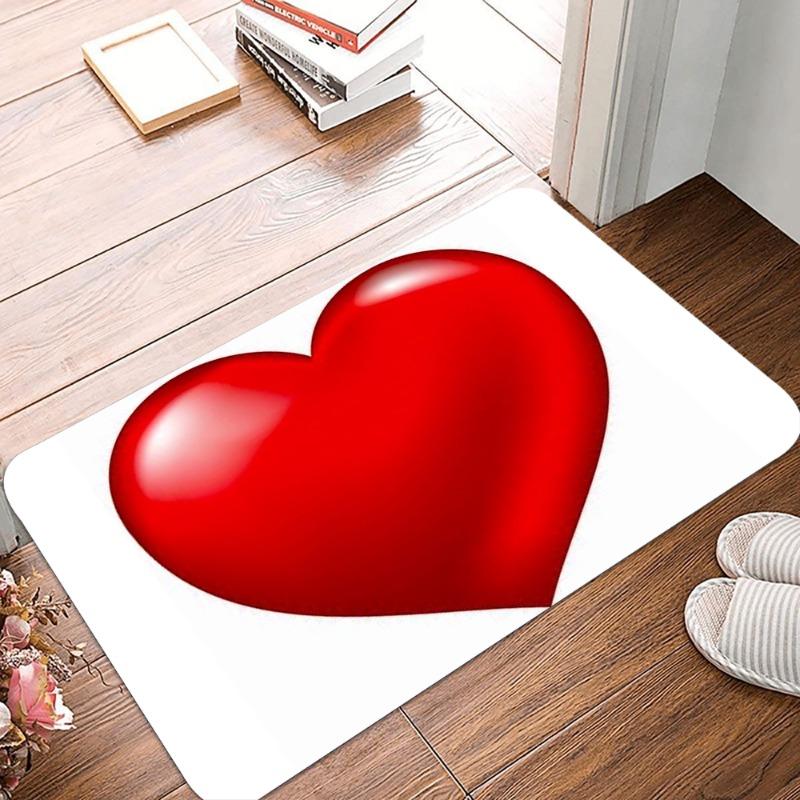 A Heart of Love Printing Non-Slip Small Rug Waterproof Easy To Clean Floor Mat for Indoor Outdoor Use Durable Home Decoration