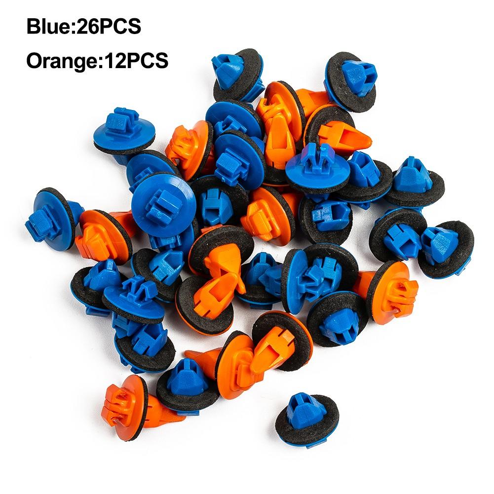 38pcs Retainer Clips Car Fender Flare Blue+Orange 75495-35010 75397-35010