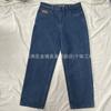 Mens Black Denim Skateboard Pants Straight Fit Embroidered Casual Wear