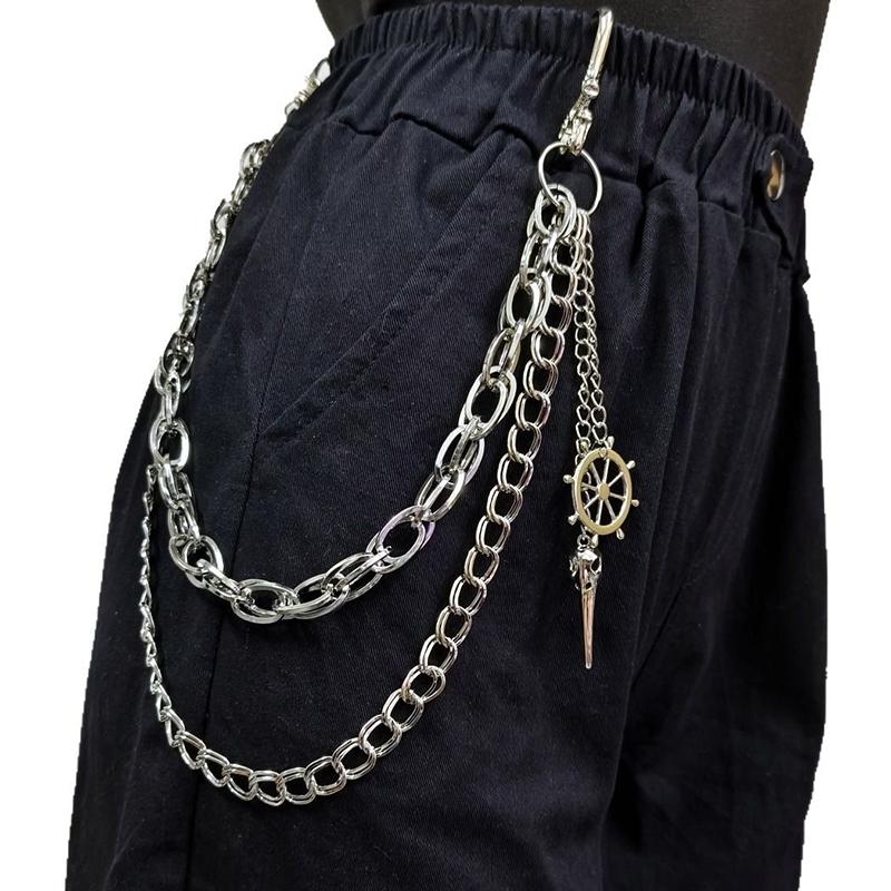 Punkový kovový přívěsek s pavučinou a kostrou, vícevrstvý řetěz na džíny, hip-hopový řetěz na kalhoty, oděvní doplňky, dárky
