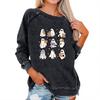 Damen Casual Raglan O-Ausschnitt Langarm Halloween Print Oberteil