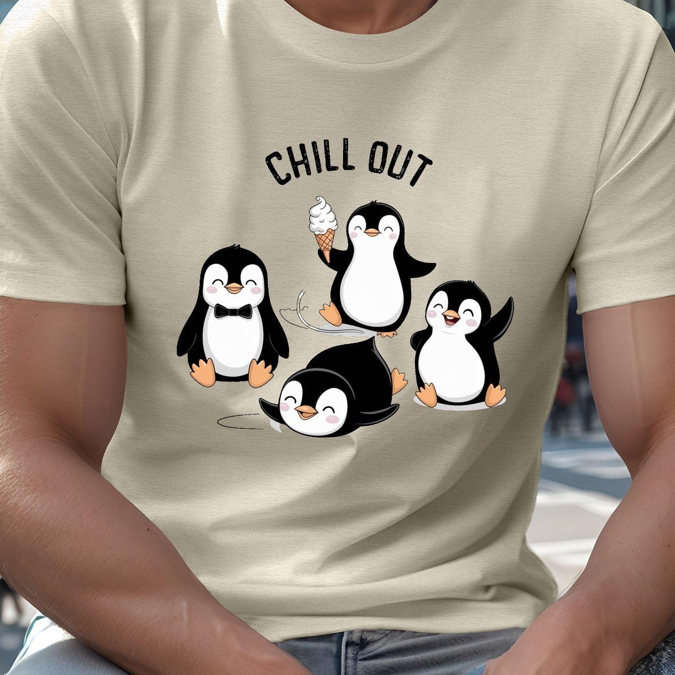 

Chill Out Penguins Graphic Tee Men Summer Casual Short Sleeve Crew Neck TShirt Breathable Print 4XL