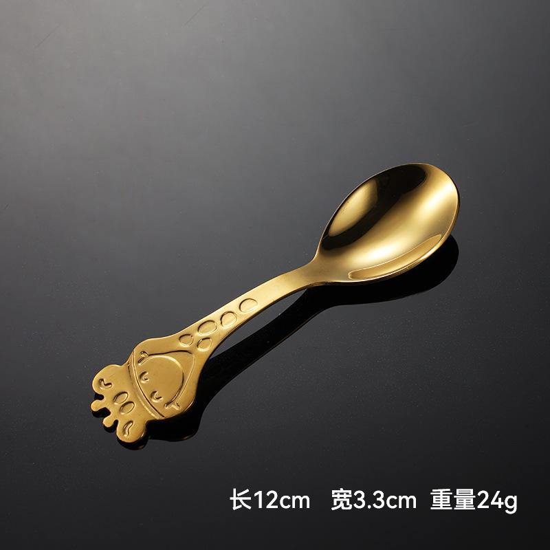 304 Stainless Steel Children's Cartoon Deer Colorful Titanium Plated Small Fork Spoon Mother and Baby Gifts Tableware Baby