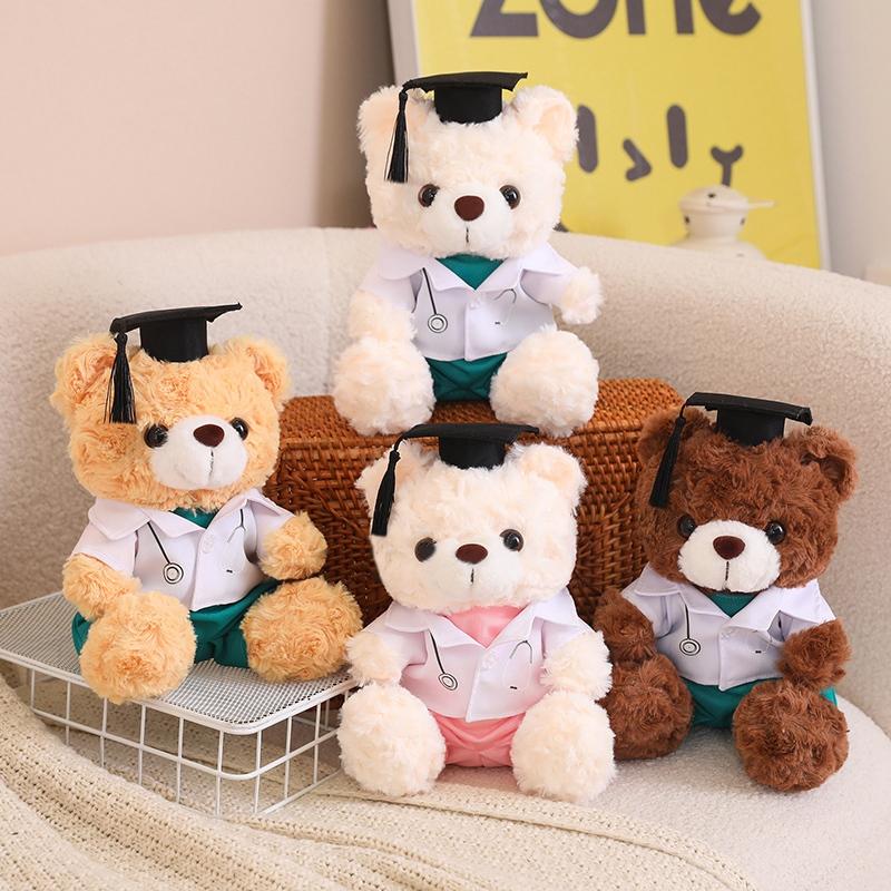 23Cm Medical College Graduation Teddy Bear Plush Toy University Doctor Bachelor Cartoon Animal Mascot Souvenir Present